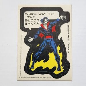 🧛‍♂️VINTAGE 1975 Topps Marvel Comic Book Heroes MORBIUS Sticker - Rare Tan Back
